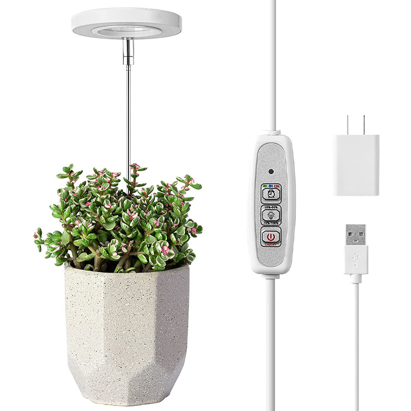 Plant Grow Light Full Spectrum - タイミング調整可能な調光式エンジェルリングLED補助光、格納式USBグローライト、屋内鉢植え用フルスペクトル