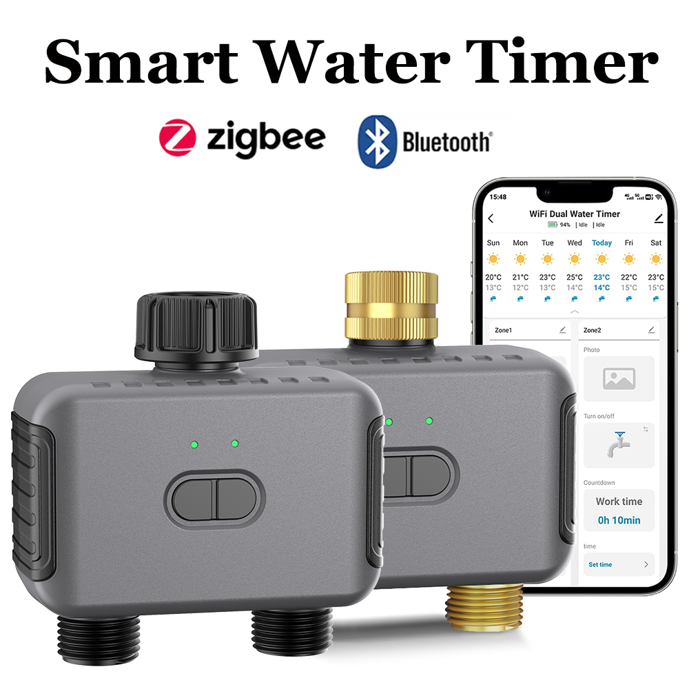 Smart Zen Garden - Tuya スマートウォータータイマー Zigbee/BT 自動灌漑コントローラー 2 出口スプリンクラー庭の散水システムサポート