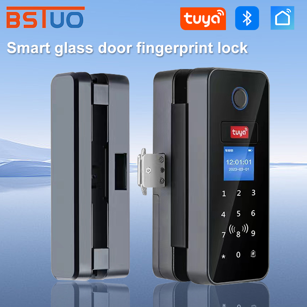 Smart Garden Gate Lock - ダブルフックスマートガラスドアロックガラス引き戸 Tuya アプリ生体認証指紋ロック Bluetooth IC カード電子デジタル
