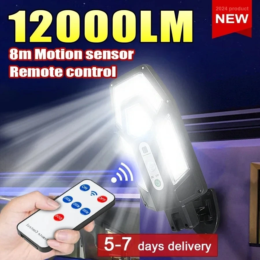 Smart Garden Light Camera - 12000LM強力ソーラーウォールランプ、リモコン付き屋外IP65防水LED投光器、センサー付きガーデンヤードランタン街路灯