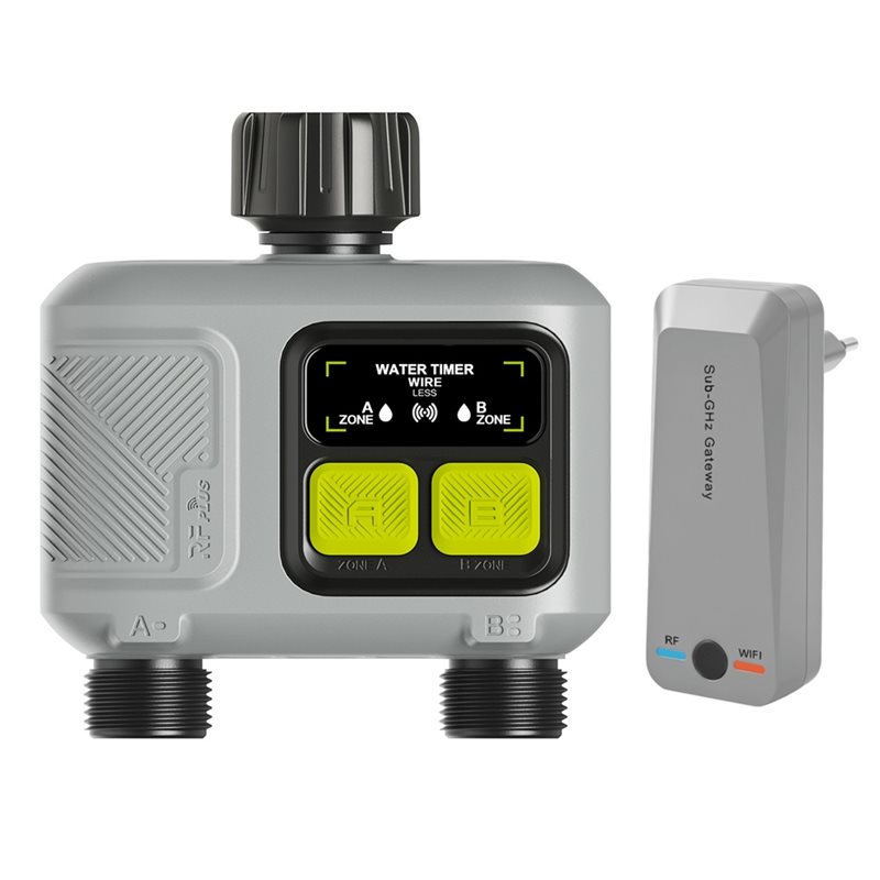 Smart Garden Zone - WORTHOWN-Wifi スマートウォータータイマー 2 ゾーンアプリ制御ガーデン自動灌漑散水システム雨遅延機能付きゲートウェイ EU プラグ付き