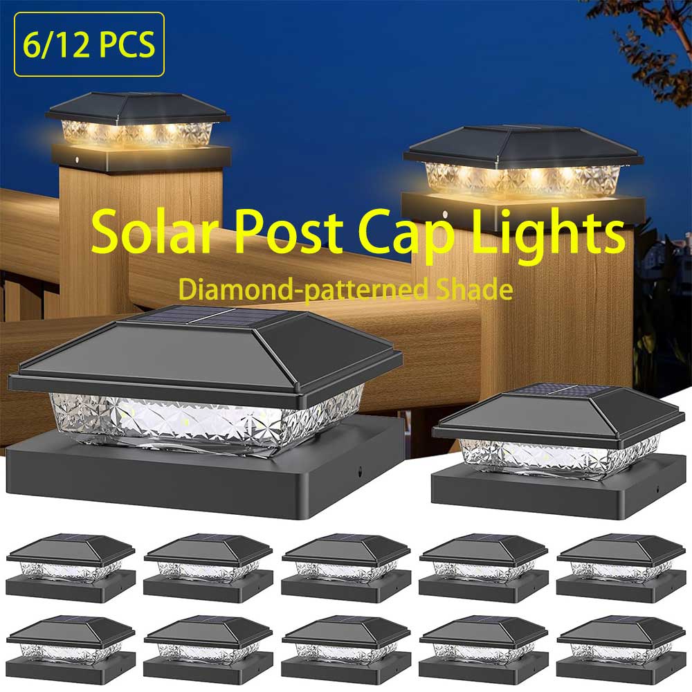 Smart Garden Fence & Balcony Hanging Planter - 6/12個入り屋外ソーラーポストキャップライト、スマートフェンスライト、ソーラーIP65防水ゲートライト、4インチ木製ポスト、庭、屋外用