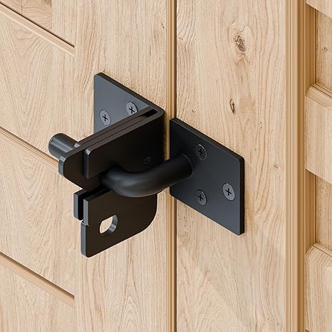 Smart Garden Gate Lock - 右側開き自動セルフロック式木製フェンス用ドアロック、重力レバー式フェンスドア用ドアロック、ブラックトラック幅40mm