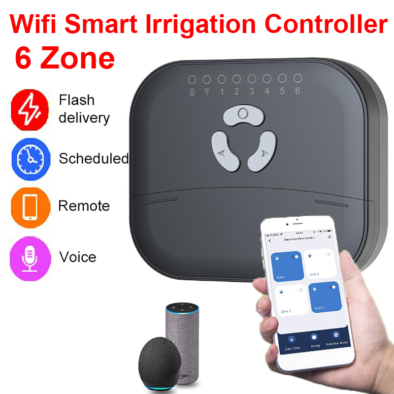 Smart Garden Zone - 6 ゾーンスマート灌漑コントローラ音声制御 WIFI 自動散水タイマー庭の灌漑散水タイマーリモコン