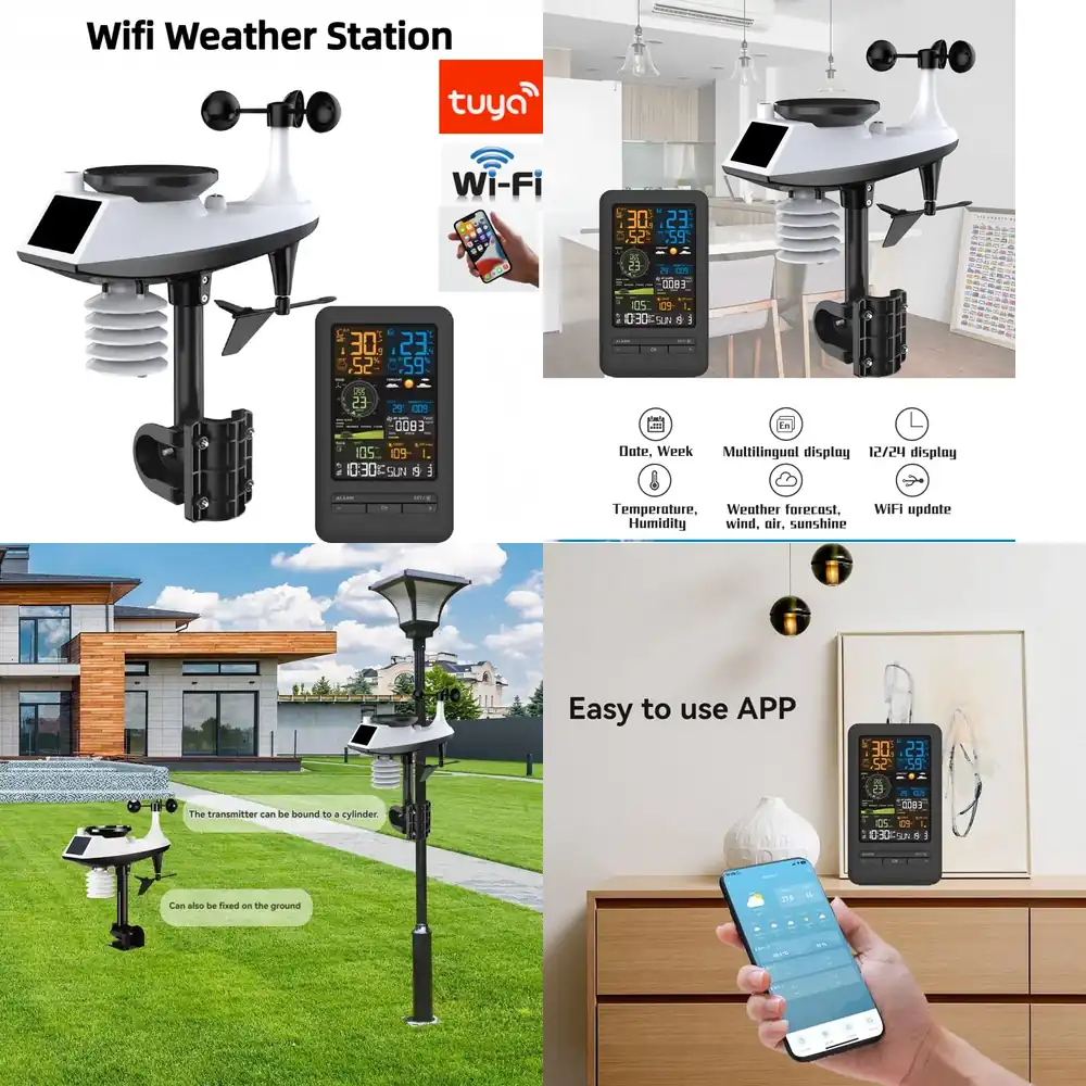 Rain Gauge Digital - スマートホーム用WiFi気象ステーション デジタル風速計 風向計 雨量計 光指数 空気質
