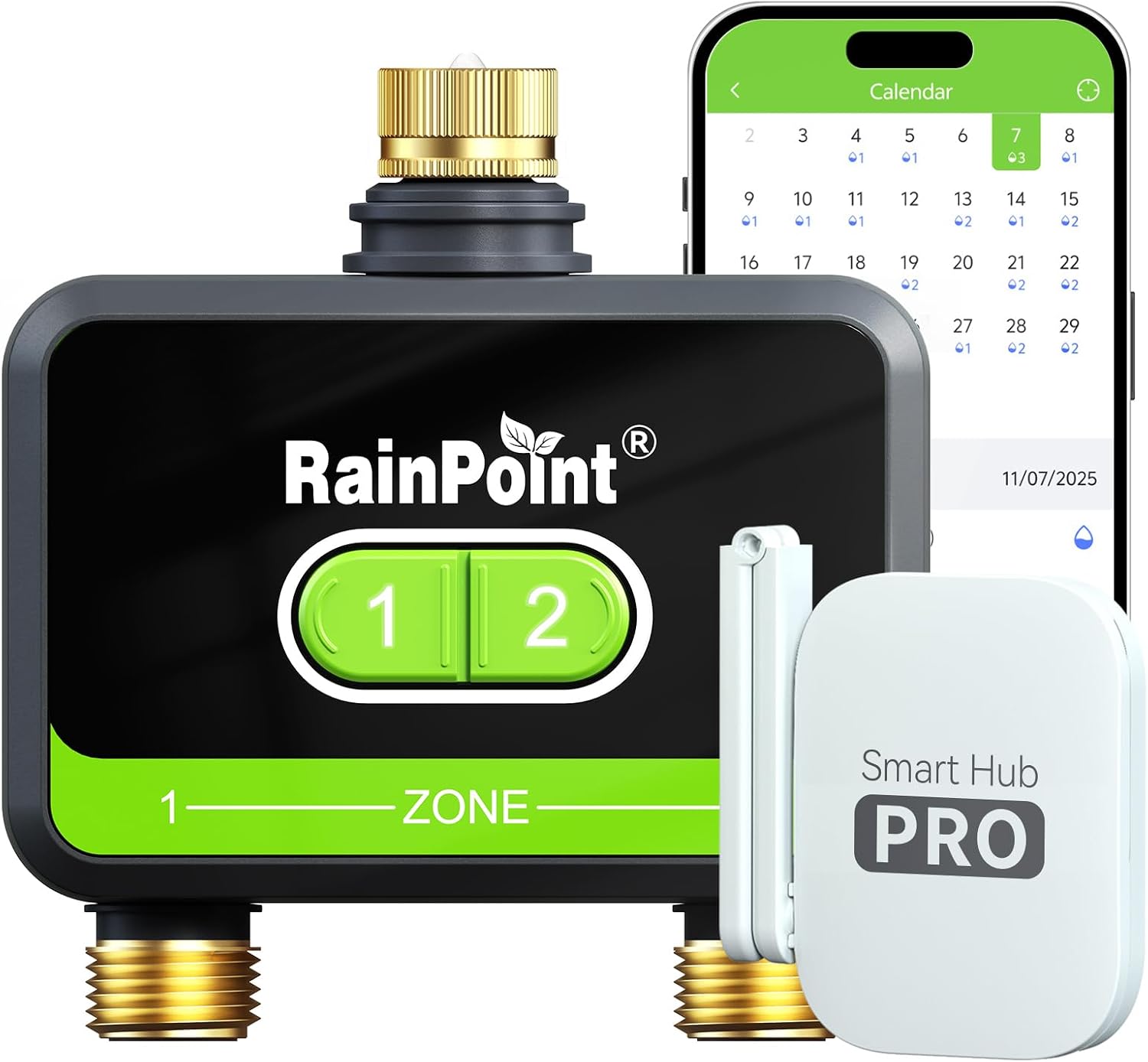 Smart Garden Zone - 2ゾーンスマートWiFi水タイマー（ガーデンホース用、真鍮製コネクター付き）、アプリ/音声制御、芝生用自動散水システム