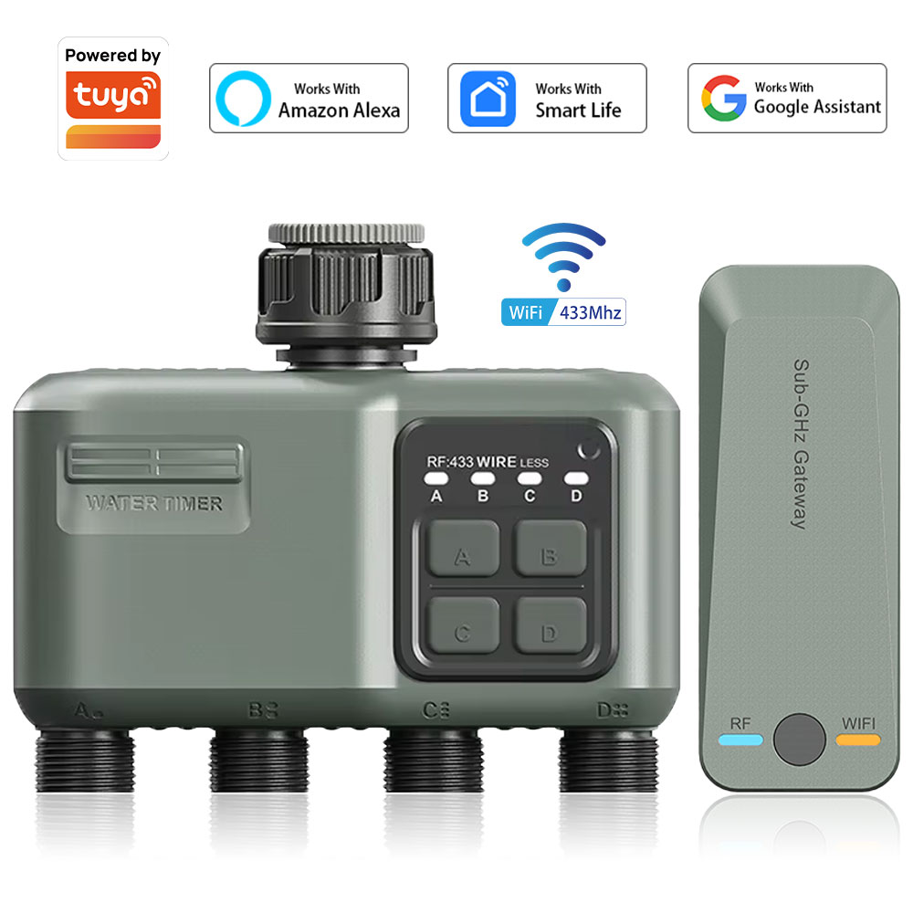 Smart Garden Hose Timer - 4口プログラマブル水タイマー（ガーデンホース用）、雨天時遅延/自動散水システム付き、庭や芝生用のデジタル灌漑システム