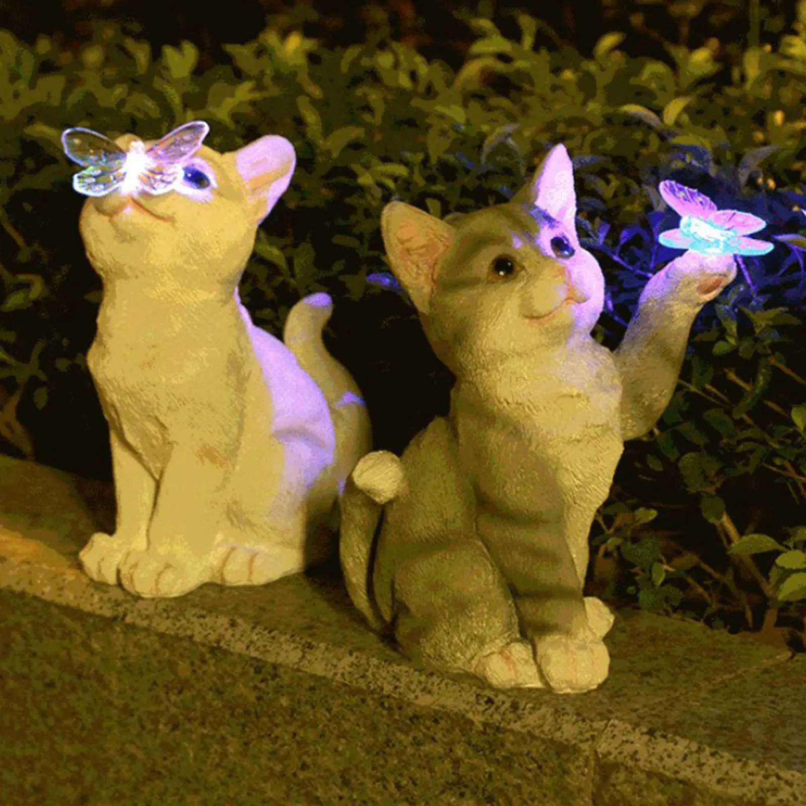 Smart Garden Light Camera - 屋外猫彫刻置物ペンダントガーデン LED ソーラーライトかわいい猫動物像彫刻風景庭用