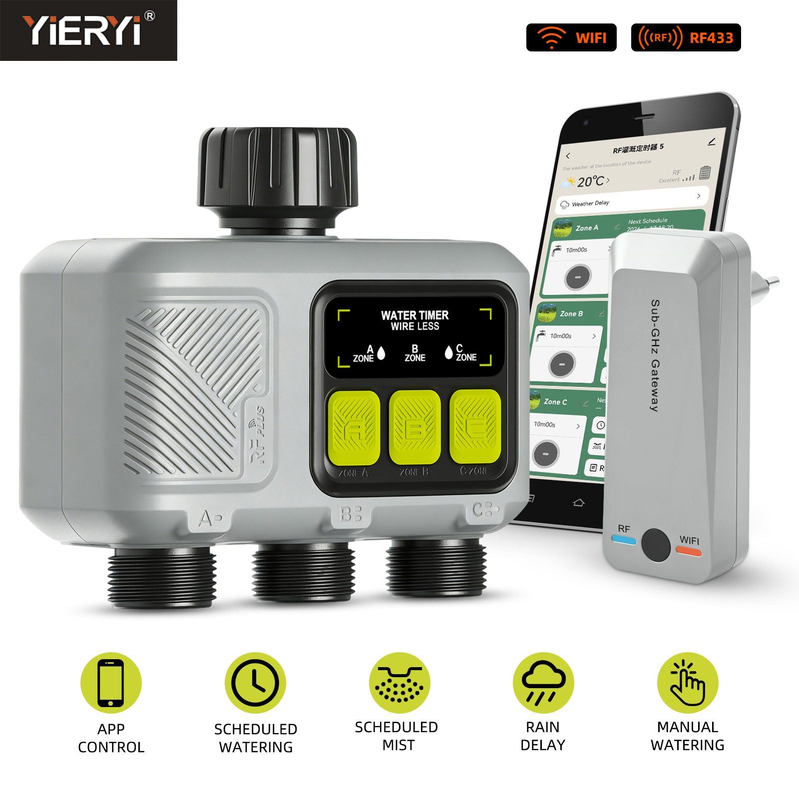 Yieryi 3ゾーンスマートウォータータイマー WiFiガ - Smart Garden Zone のレビューと価格