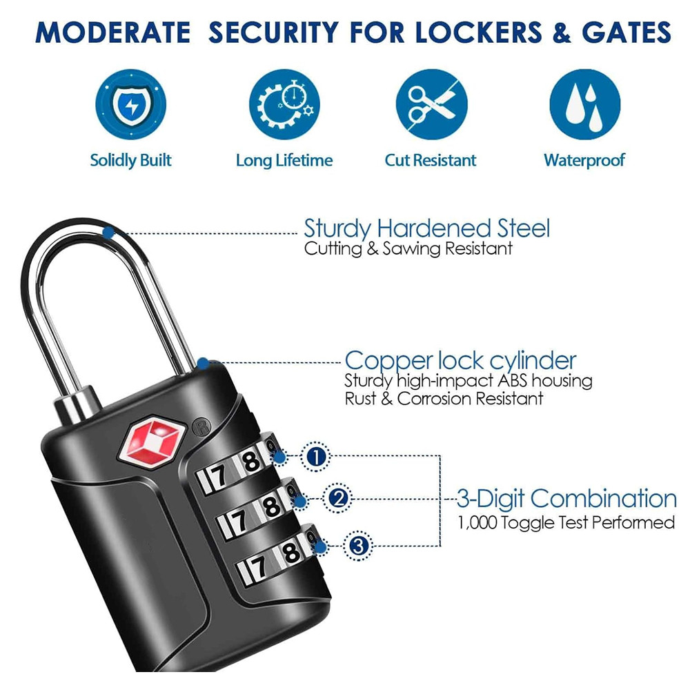 TSA承認済み荷物ロック、コンビネーショントラベル南京錠、3 - Smart Garden Gate Lock のレビューと価格