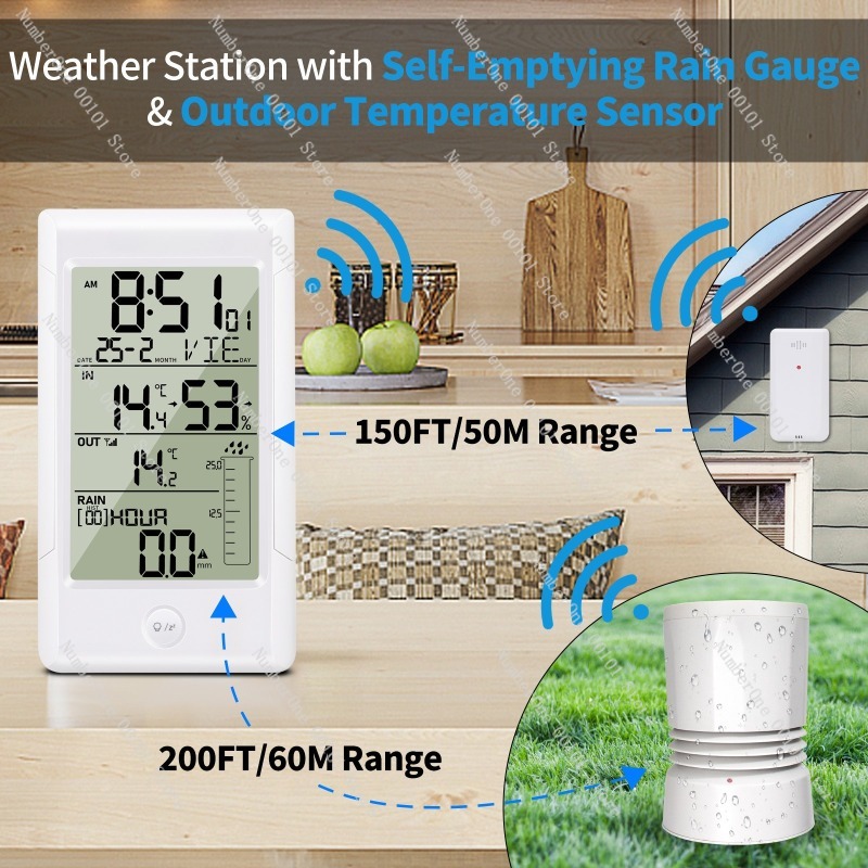 ワイヤレス気象観測ステーション、雨量計付き、屋内外温度湿度モ - Rain Gauge Digital のレビューと価格