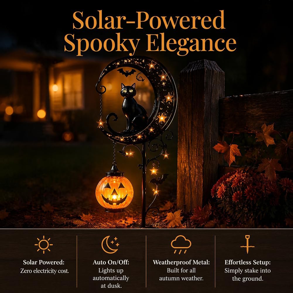 ソーラーハロウィン黒猫＆パンプキンムーンガーデンステークライ - Smart Zen Garden のレビューと価格