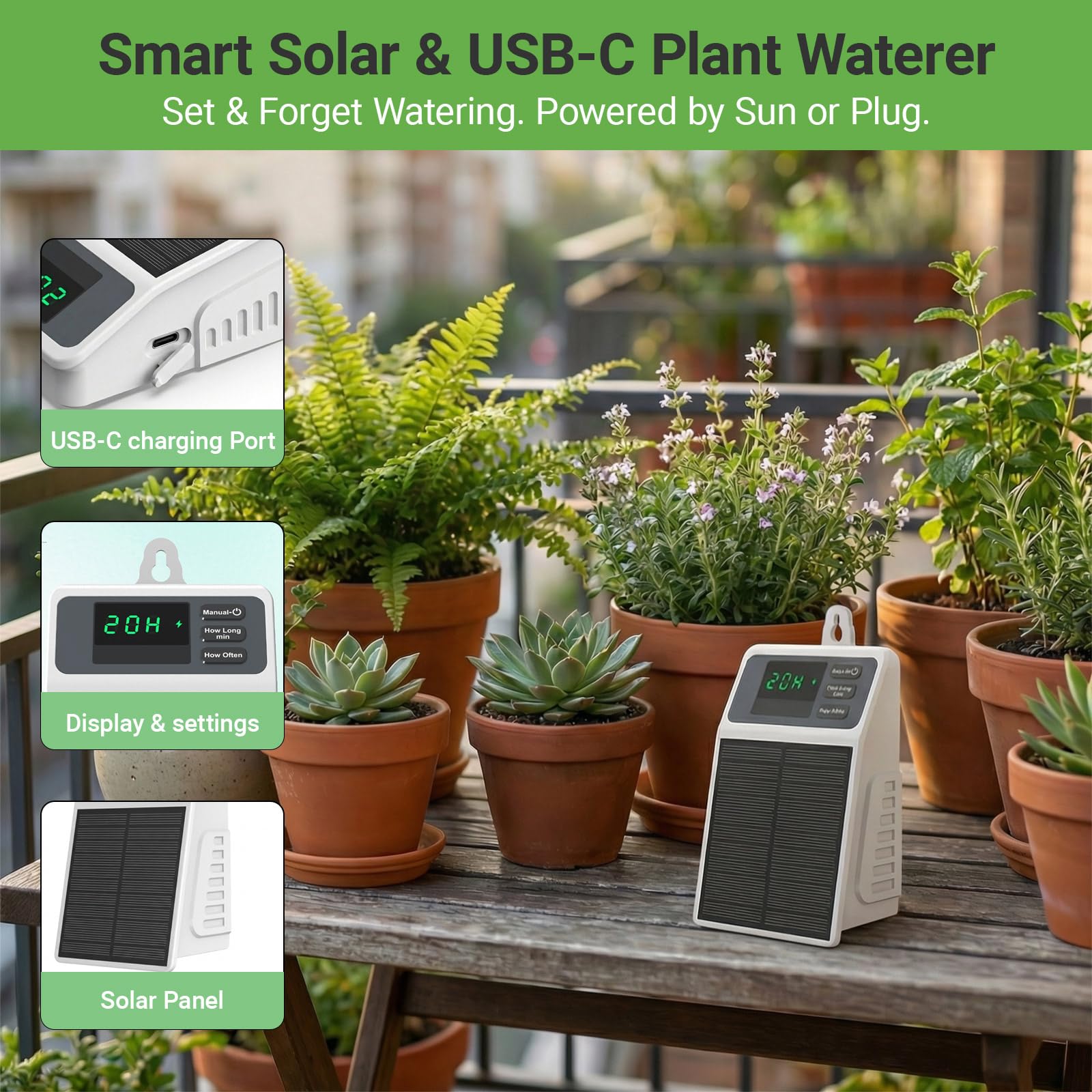 改良型ソーラー点滴灌漑システム 自動散水装置 家庭菜園、バル - Smart Garden Tower のレビューと価格