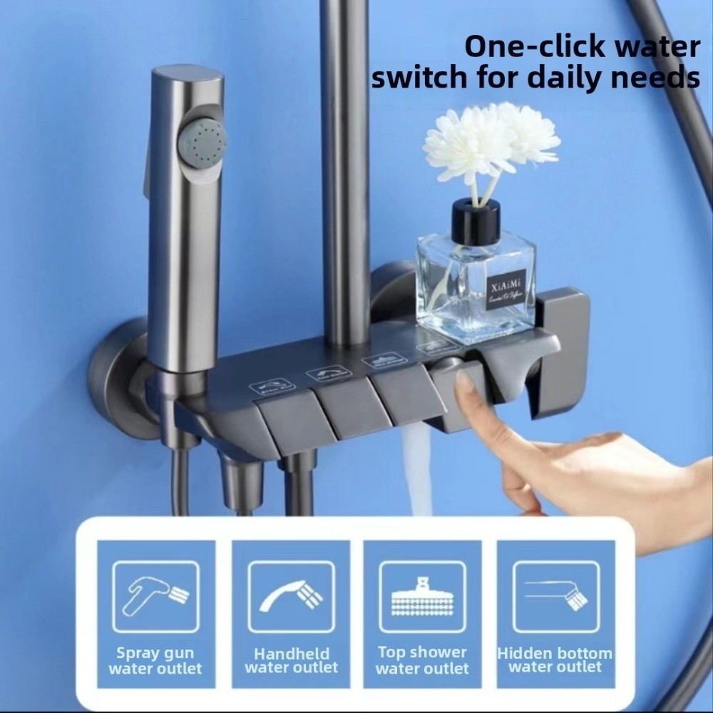 グレーシャワーシステム高圧ピアノボタンデジタルシャワー水栓セ - Rain Gauge Digital のレビューと価格