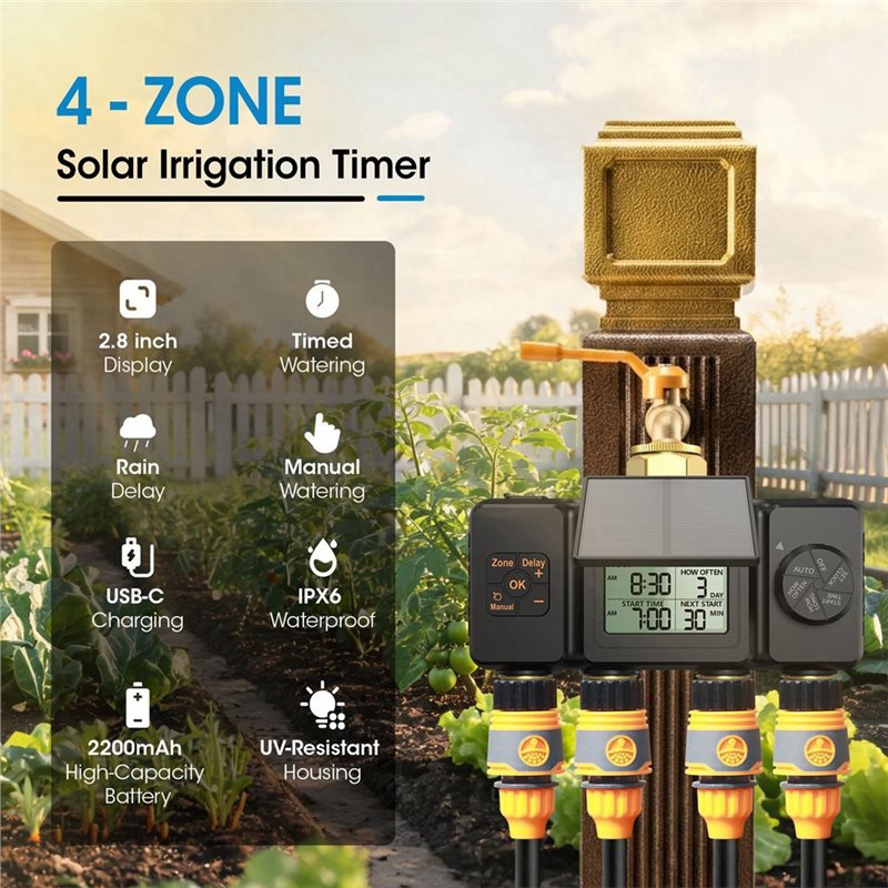 ソーラー式灌漑タイマー ガーデン用屋外タップバルブ 4ゾーン - Smart Garden Zone のレビューと価格
