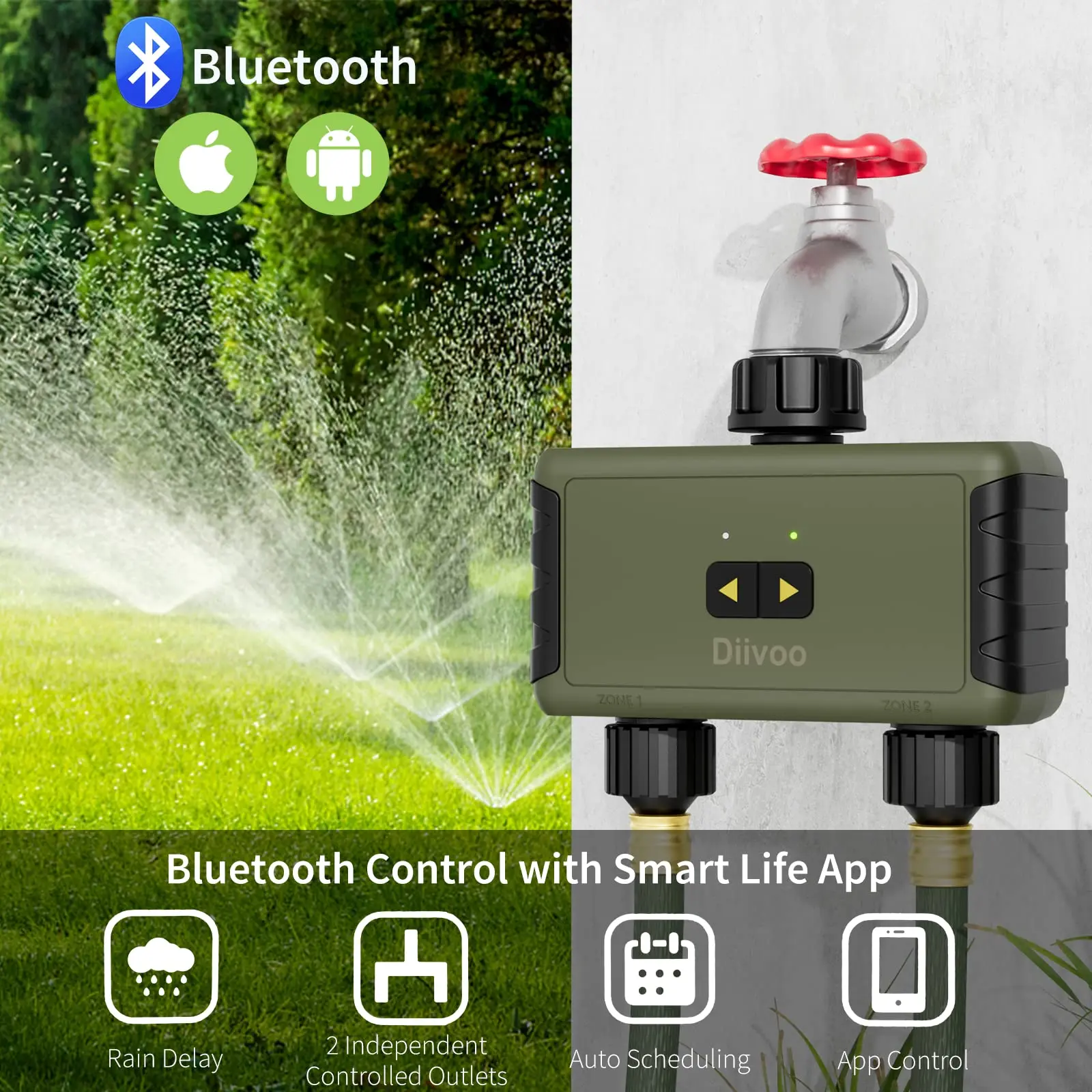 Diivoo Bluetoothスマートウォータータイマー付 - Smart Garden Hose Timer のレビューと価格