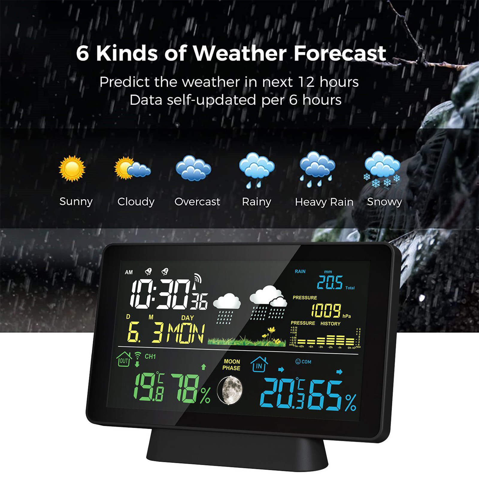 屋内/屋外ワイヤレス気象観測所 温度計 時刻 日付 無線信号 - Rain Gauge Digital のレビューと価格